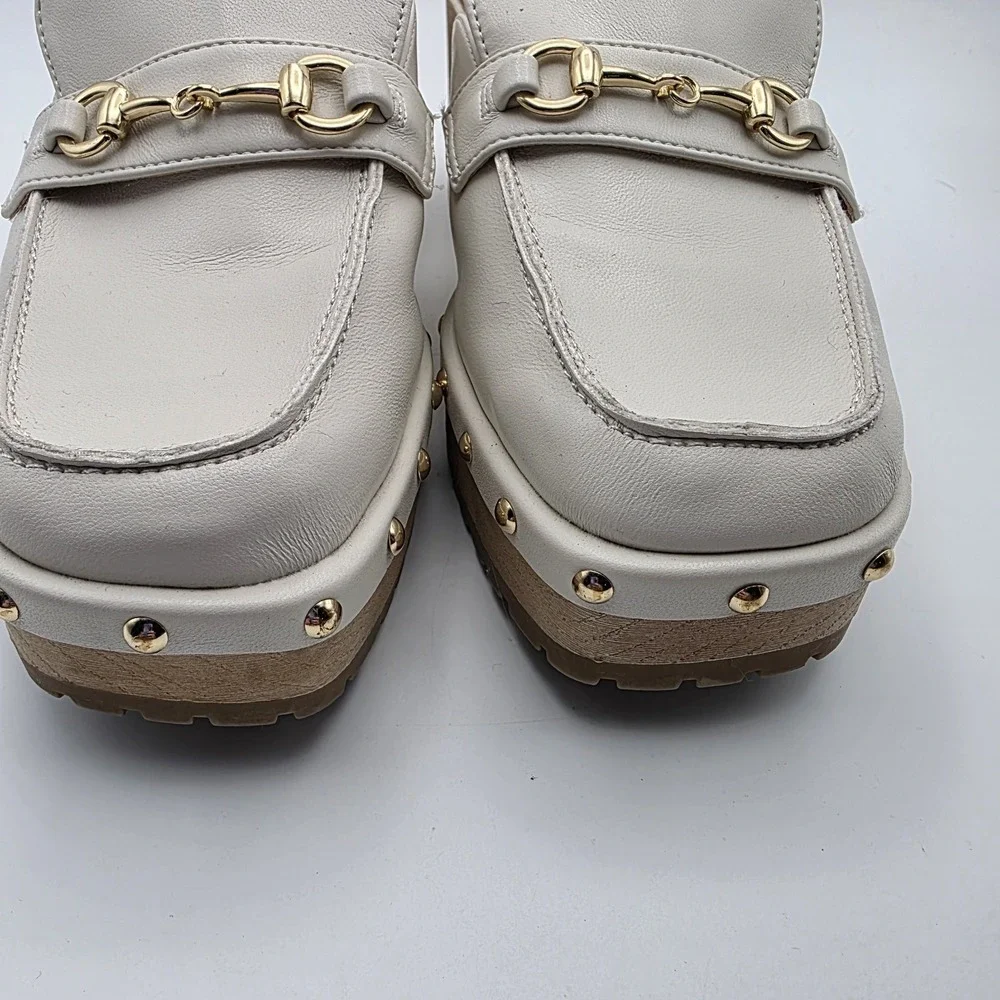 Madden Girl Clogs 9.5 Y2K Suzanne Platform  Mule Heels Ivory Bit Bridle Studded - Picture 4 of 13